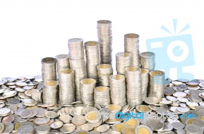 Stack Of Thai Coins Baht Stock Photo