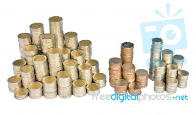 Stack Of Thai Coins Baht Stock Photo