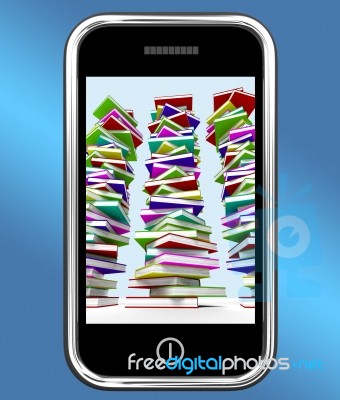 Stacked Books On Mobile Phone Stock Image