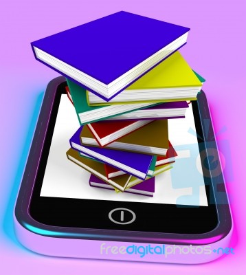 Stacked Books On Mobile Phone Stock Image