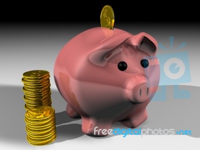 Stacked Gold Coin And Piggy Bank Stock Image