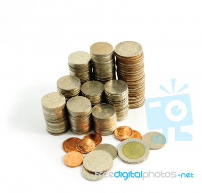 Stacked Thai Coins Stock Photo