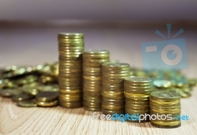 Stacks Of Russian Coins Stock Photo