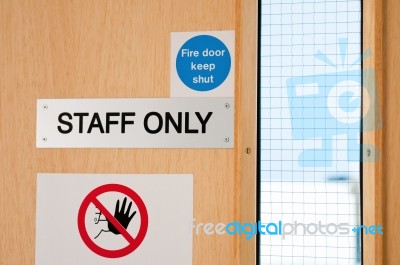 Staff Only Signs At Laboratory Stock Photo