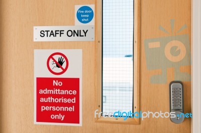 Staff Only Signs At Laboratory Stock Photo