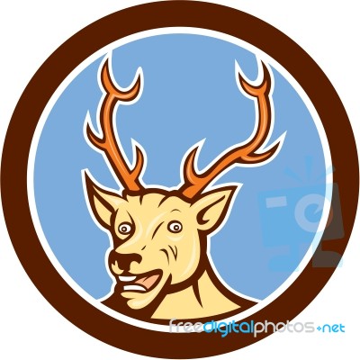 Stag Deer Happy Head Circle Cartoon Stock Image