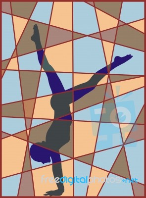 Stained Glass Theme Gymnast Stock Image