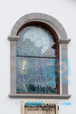 Stained Glass Window Church Of The Holy Sprit In Los Gigantes Te… Stock Photo