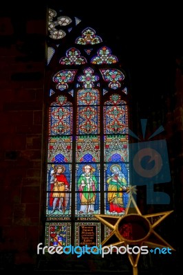 Stained Glass Window In St Vitus Cathedral In Prague Stock Photo