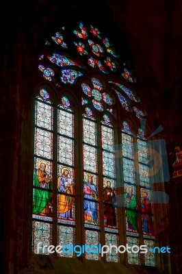 Stained Glass Window In St Vitus Cathedral In Prague Stock Photo