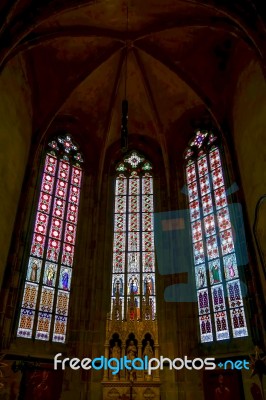 Stained Glass Window In St Vitus Cathedral In Prague Stock Photo