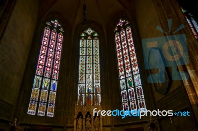 Stained Glass Window In St Vitus Cathedral In Prague Stock Photo