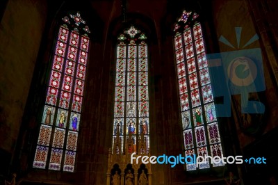 Stained Glass Window In St Vitus Cathedral In Prague Stock Photo