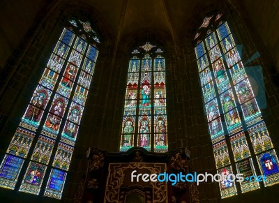 Stained Glass Window In St Vitus Cathedral In Prague Stock Photo