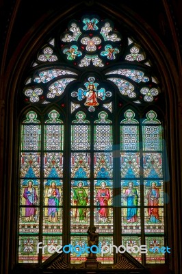 Stained Glass Window In St Vitus Cathedral In Prague Stock Photo