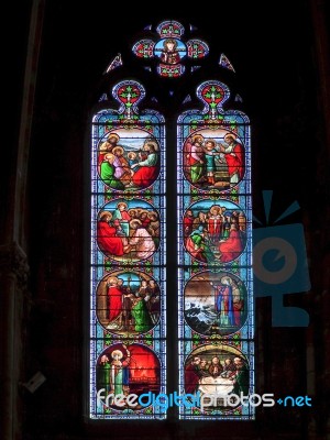 Stained Glass Window In The Basilica St Seurin In Bordeaux Stock Photo