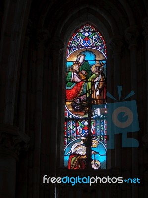 Stained Glass Window In The Basilica St Seurin In Bordeaux Stock Photo