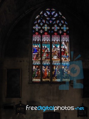 Stained Glass Window In The Basilica St Seurin In Bordeaux Stock Photo