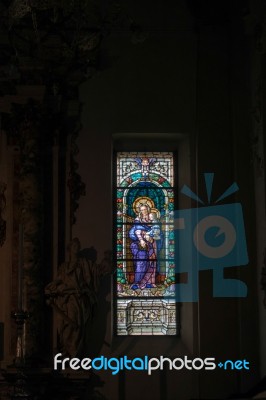 Stained Glass Window In The Collegiate Church In Arco Trentino I… Stock Photo