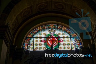 Stained Glass Window In The Collegiate Church In Arco Trentino I… Stock Photo