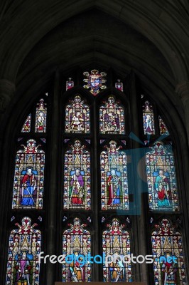 Stained Glass Window In Winchester Cathedral Stock Photo