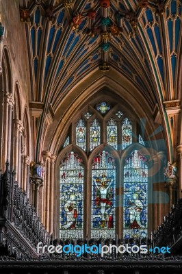 Stained Glass Window In Winchester Cathedral Stock Photo