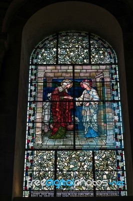 Stained Glass Window In Winchester Cathedral Stock Photo