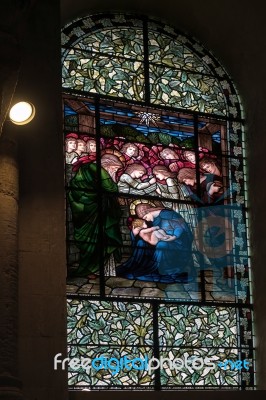 Stained Glass Window In Winchester Cathedral Stock Photo