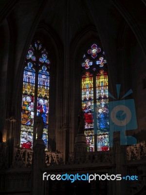 Stained Glass Windows In The Basilica St Seurin In Bordeaux Stock Photo