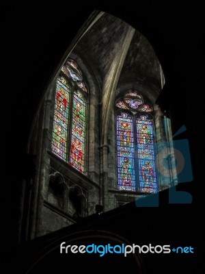 Stained Glass Windows In The Cathedral Of St Andrew In Bordeaux Stock Photo