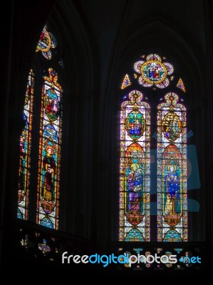 Stained Glass Windows In The Cathedral Of St Andrew In Bordeaux Stock Photo