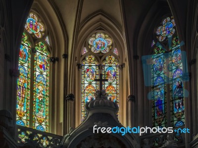 Stained Glass Windows In The Cathedral Of St Andrew In Bordeaux Stock Photo