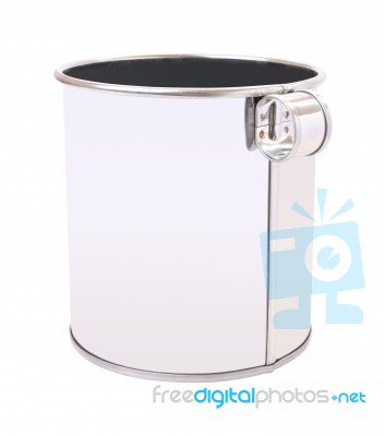 Stainless Can With Small Handle On White Background Stock Photo