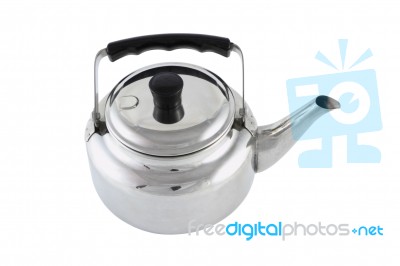 Stainless Corner Tea Pot On White Background Stock Photo