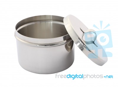 Stainless Cotton Wool Container Open Cover On White Background Stock Photo