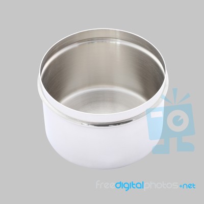 Stainless Cotton Wool Container Open On Gray Background Stock Photo