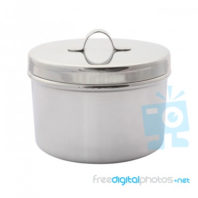 Stainless Cotton Wool Container With Cover On White Background Stock Photo