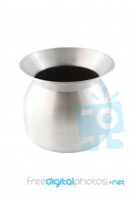 Stainless Pot For Sticky Rice Cooking On White Background Stock Photo