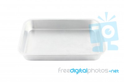 Stainless Rectangle Food Plate On White Background Stock Photo