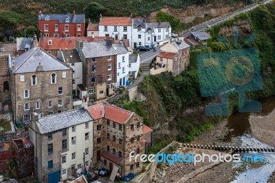 Staithes, North Yorkshire/uk - August 21 : High Angle View Of St… Stock Photo