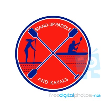 Stand-up Paddle And Kayak Circle Retro Stock Image