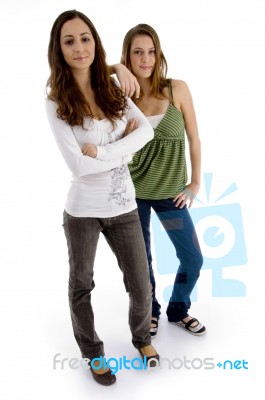 Standing Females With Folded Hands Stock Photo