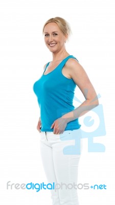 Standing Lady With Hands Pocket Stock Photo