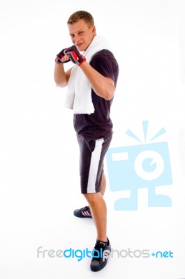 Standing Man with punch pose Stock Photo