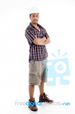 Standing Pose Of Casual Man With Folded Arms Stock Photo