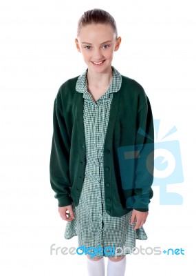 Standing School Girl Smiling Stock Photo