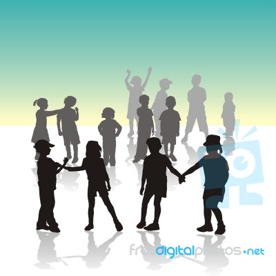 Standing Silhouette Girls And Boys Stock Image