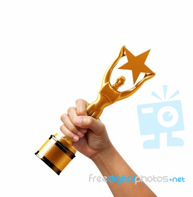 Star Award In Hand Isolated On White Background Stock Photo