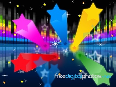 Stars Soundwaves Background Shows Colorful And Music
 Stock Image