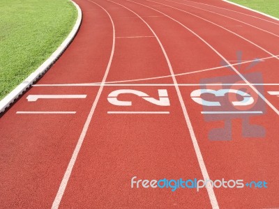 Start Line At Running Track Stock Photo